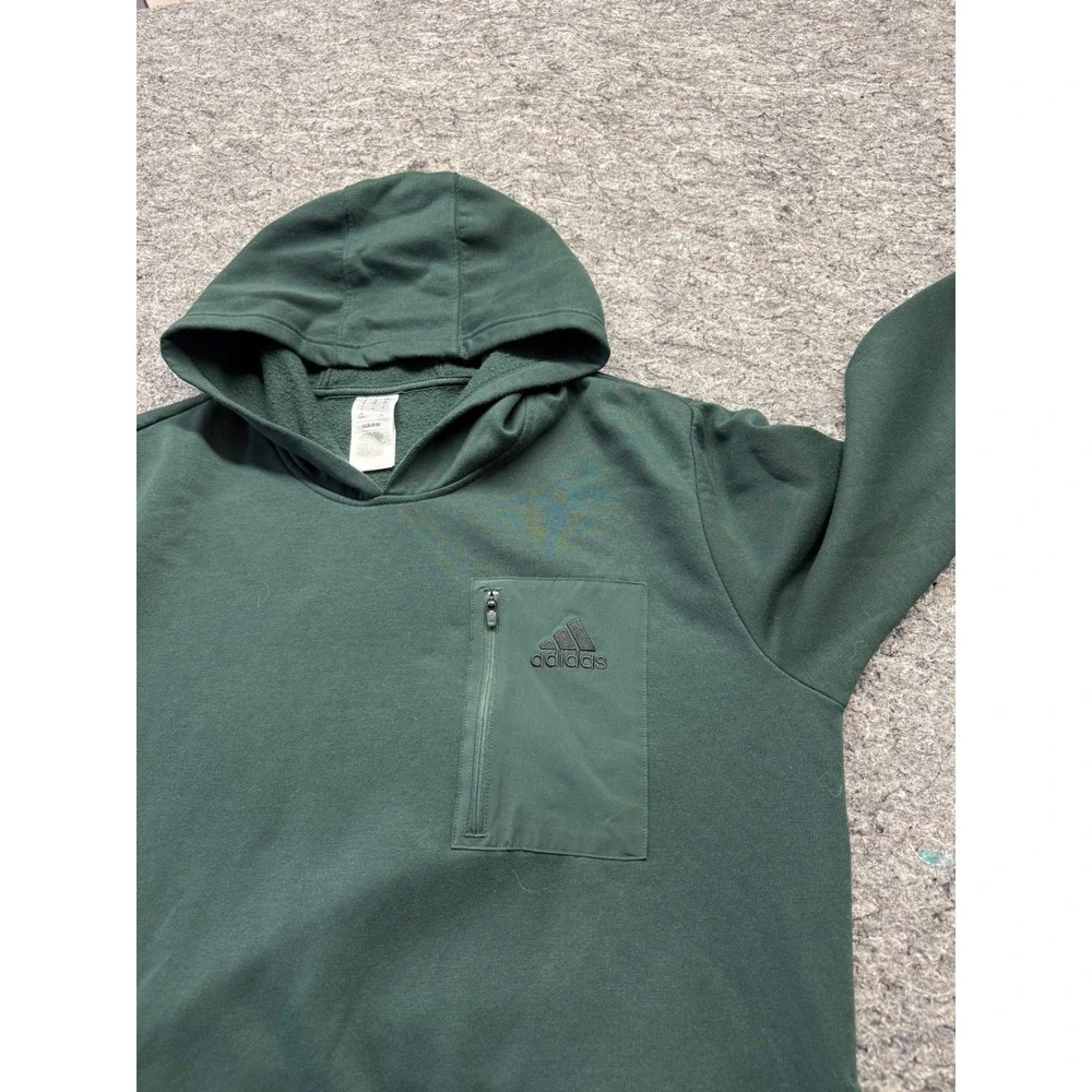 Adidas Mens XL Forest Green Fleece Pullover Hoodie Zip Chest Pocket JG8148
